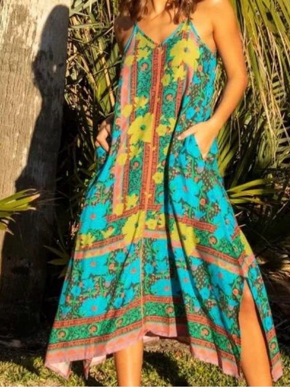 Natural Life Katrina Midi slip dress boho summer festival vacation colorful